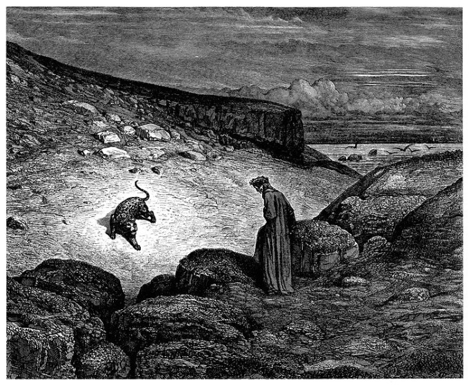 Dante acuado pela fera(o Poder) - Divina Comédia - Gravura de Gustave Doré